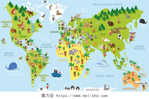 学龄前的教育孩子世界地图设计世界森林日